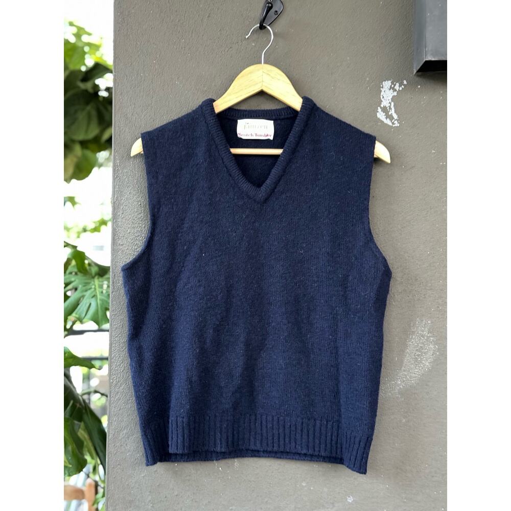 Vintage 70s Jantzen Scotch Tumbler Men’s Medium Blue Wool Sweater Vest Pullover